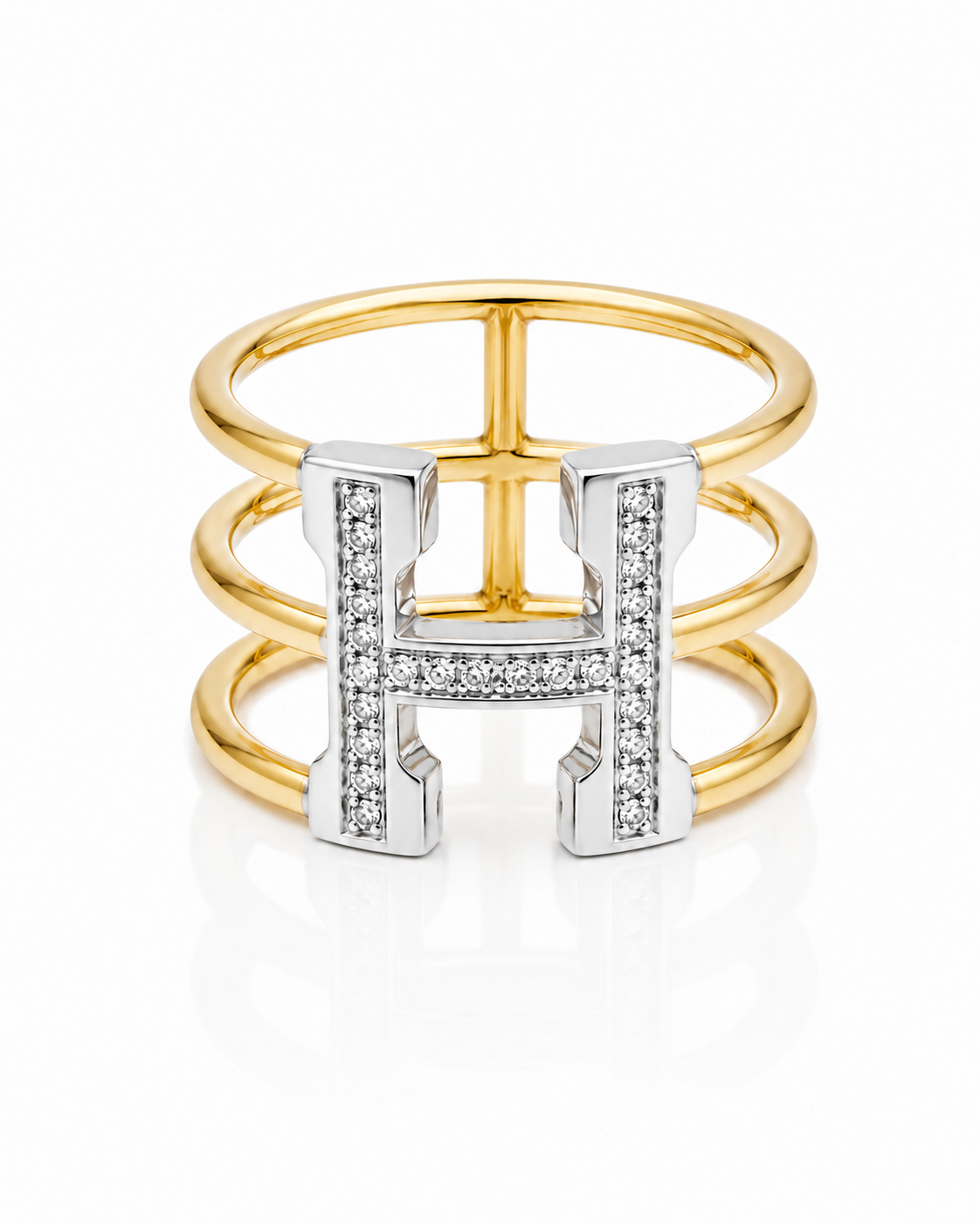 Złoty pierścionek ,,H,, z diamentami naturalnymi, wykonany w pracowni Gold Commerce